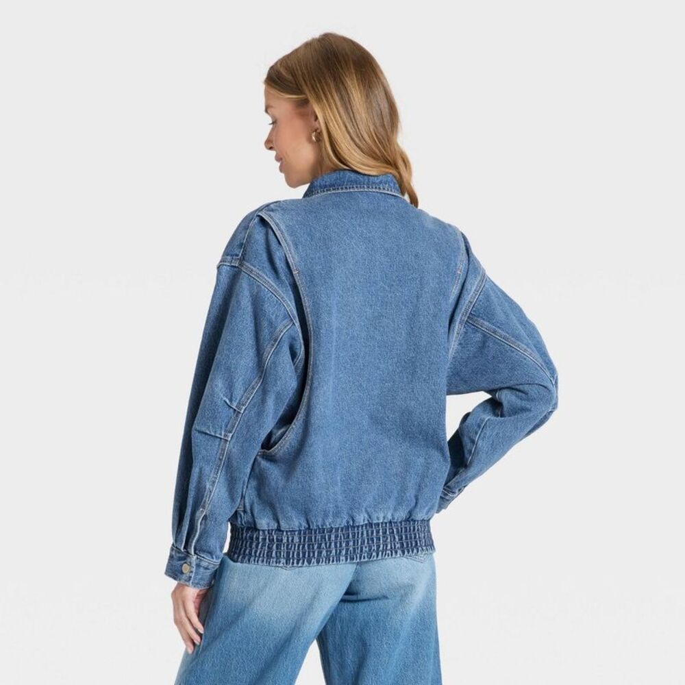 Universal Thread - Women's Relaxed Bomber Denim Jacket - Universal Th Blue - Picture 2 of 4